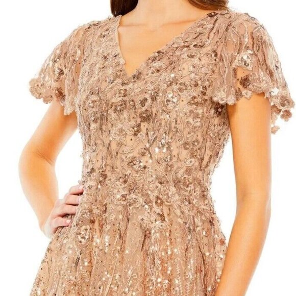 Mac Duggal Taupe Beaded Embroidered Floral Fit & Flare Cocktail Dress - Picture 4 of 4